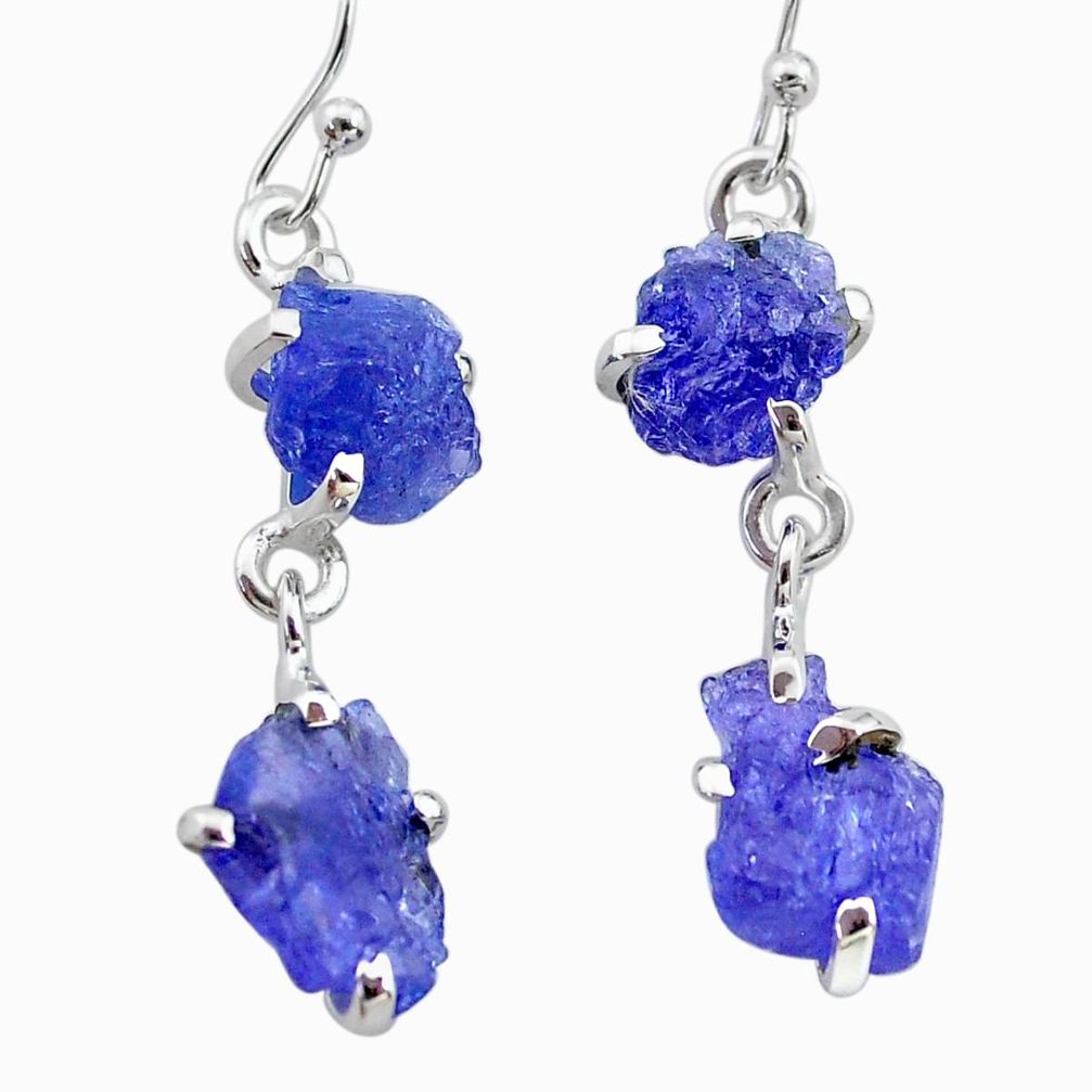 10.56cts natural blue tanzanite raw 925 sterling silver dangle earrings t21210