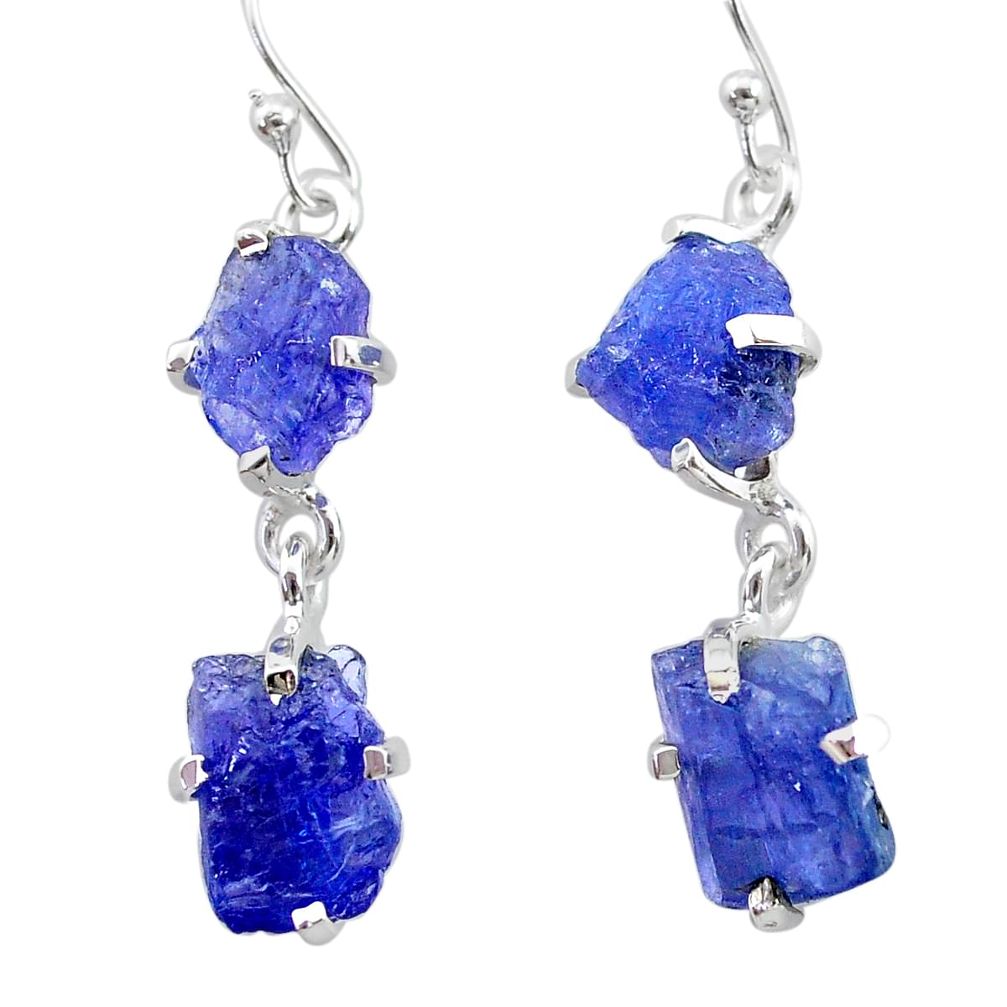 12.14cts natural blue tanzanite raw 925 sterling silver dangle earrings t21213