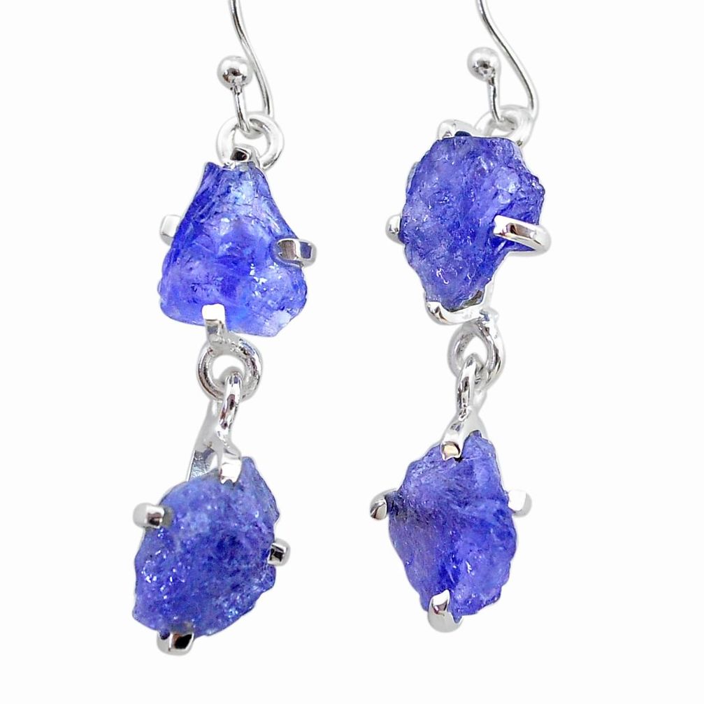 10.58cts natural blue tanzanite raw 925 sterling silver dangle earrings t21214