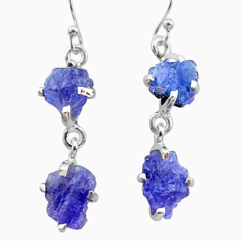 12.53cts natural blue tanzanite raw 925 sterling silver dangle earrings t21216