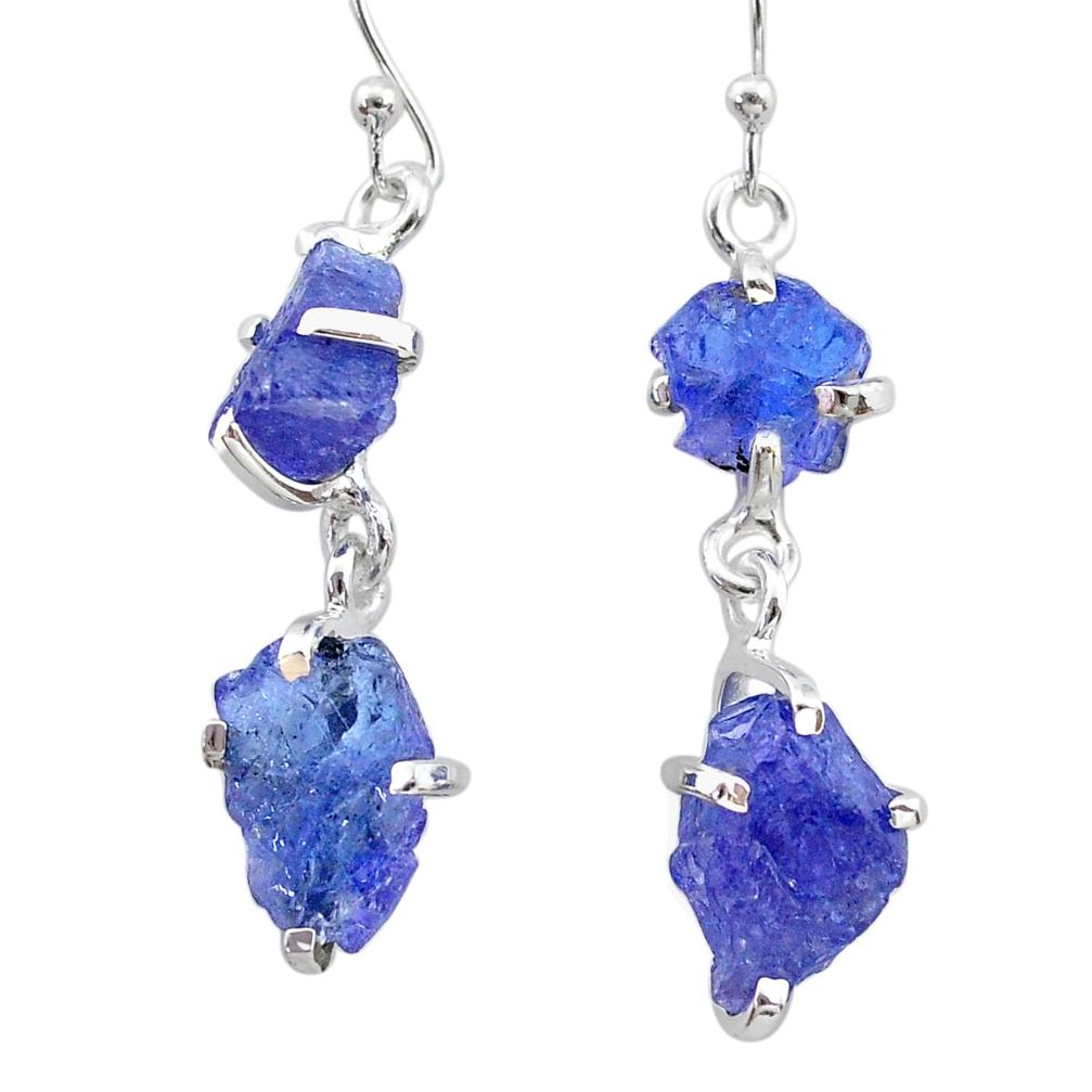 12.14cts natural blue tanzanite raw 925 sterling silver dangle earrings t21218