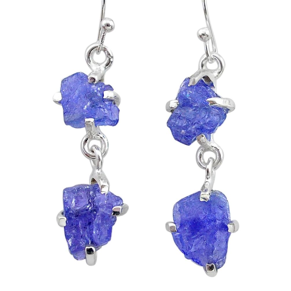 11.08cts natural blue tanzanite raw 925 sterling silver dangle earrings t21220