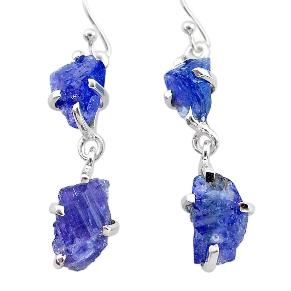 13.16cts natural blue tanzanite raw 925 sterling silver dangle earrings t21221