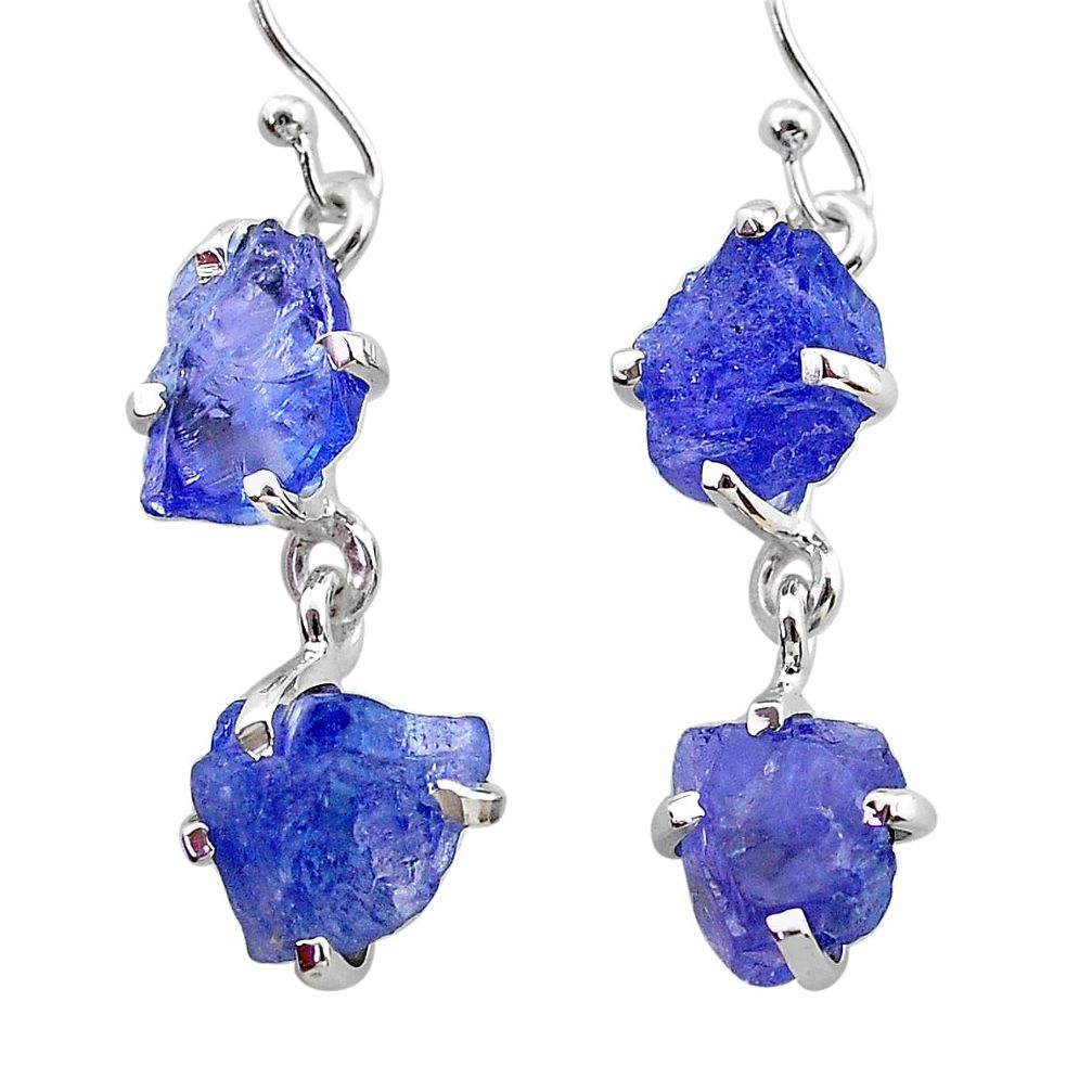 12.14cts natural blue tanzanite raw 925 sterling silver dangle earrings t21222
