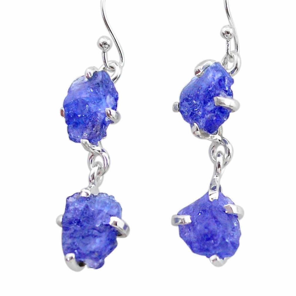 11.08cts natural blue tanzanite raw 925 sterling silver dangle earrings t21223