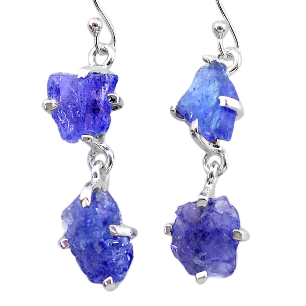 11.62cts natural blue tanzanite raw 925 sterling silver dangle earrings t21225