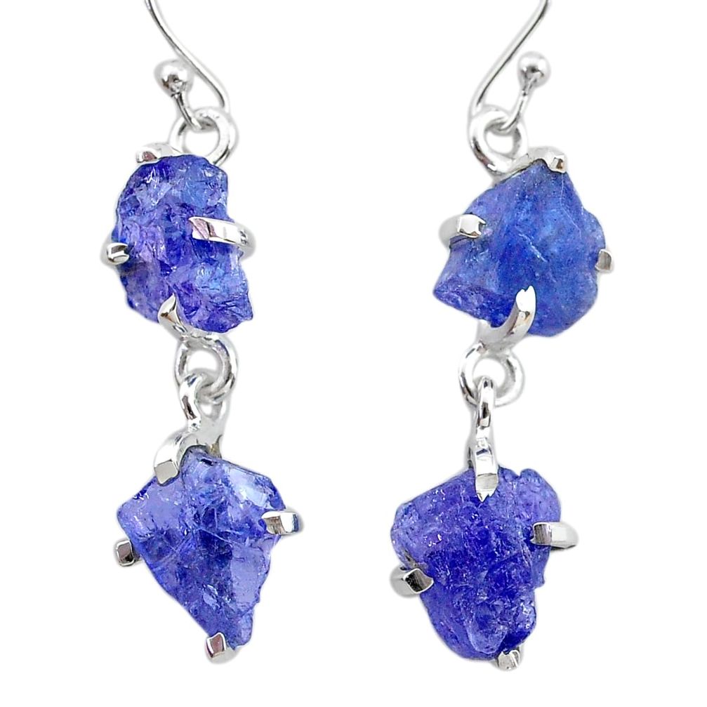 11.62cts natural blue tanzanite raw 925 sterling silver dangle earrings t21226