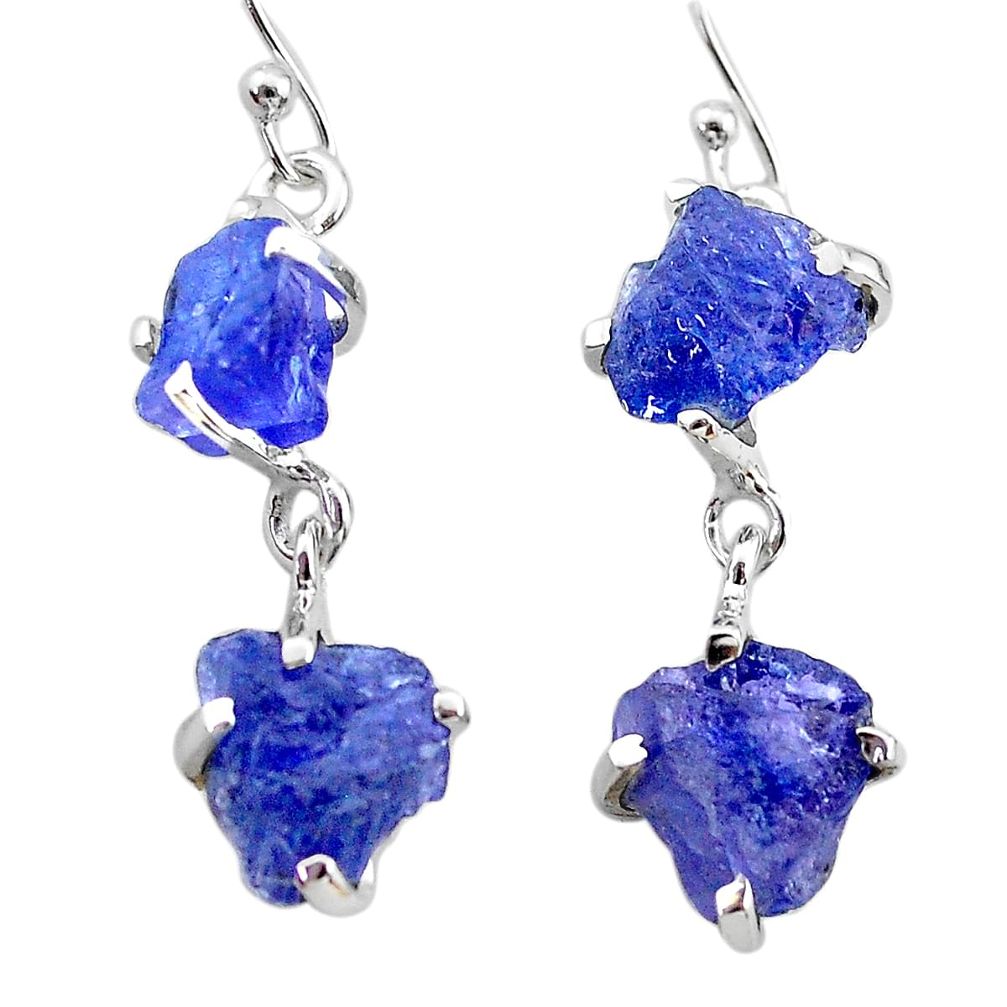 11.54cts natural blue tanzanite raw 925 sterling silver dangle earrings t21229