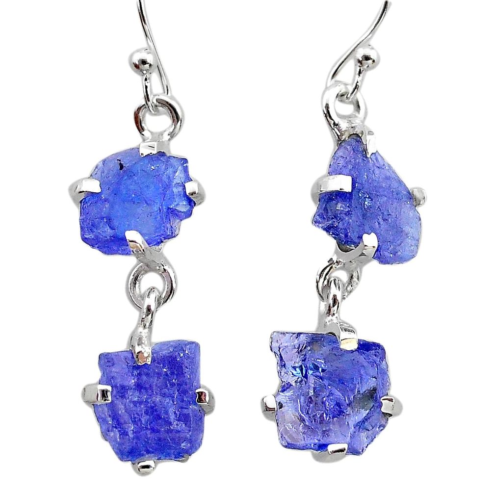 10.11cts natural blue tanzanite raw 925 sterling silver dangle earrings t21231