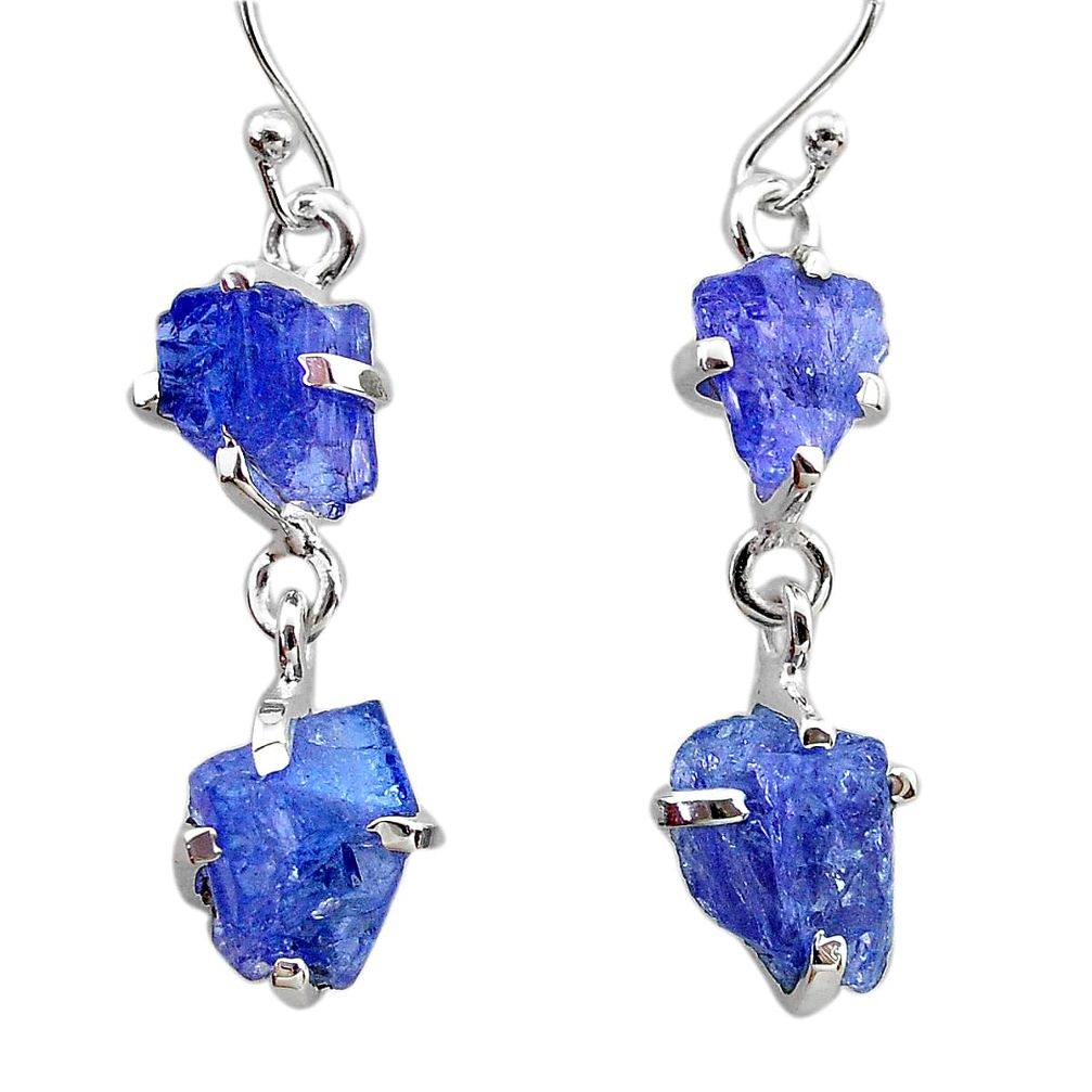 11.49cts natural blue tanzanite raw 925 sterling silver dangle earrings t21232