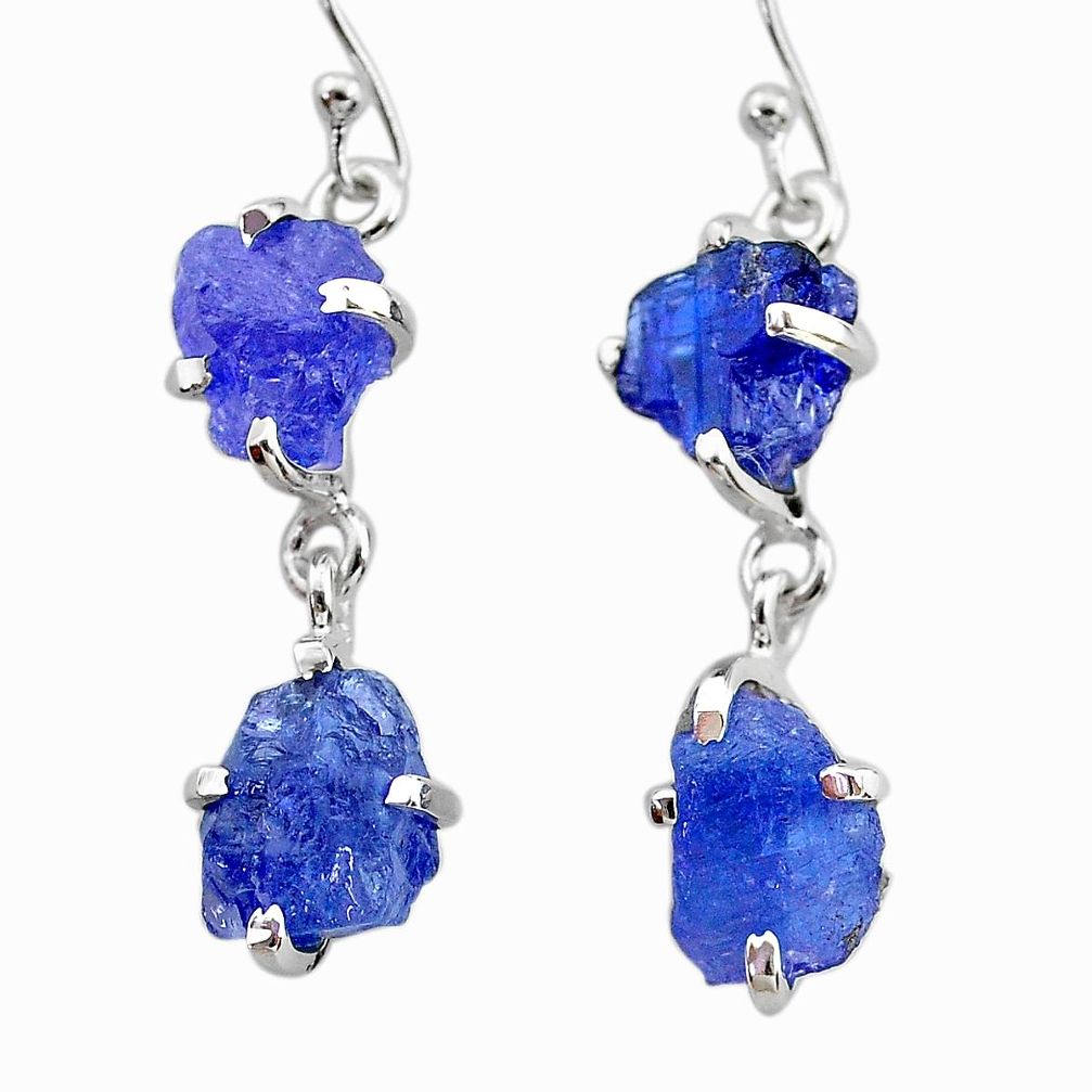 12.66cts natural blue tanzanite raw 925 sterling silver dangle earrings t21234