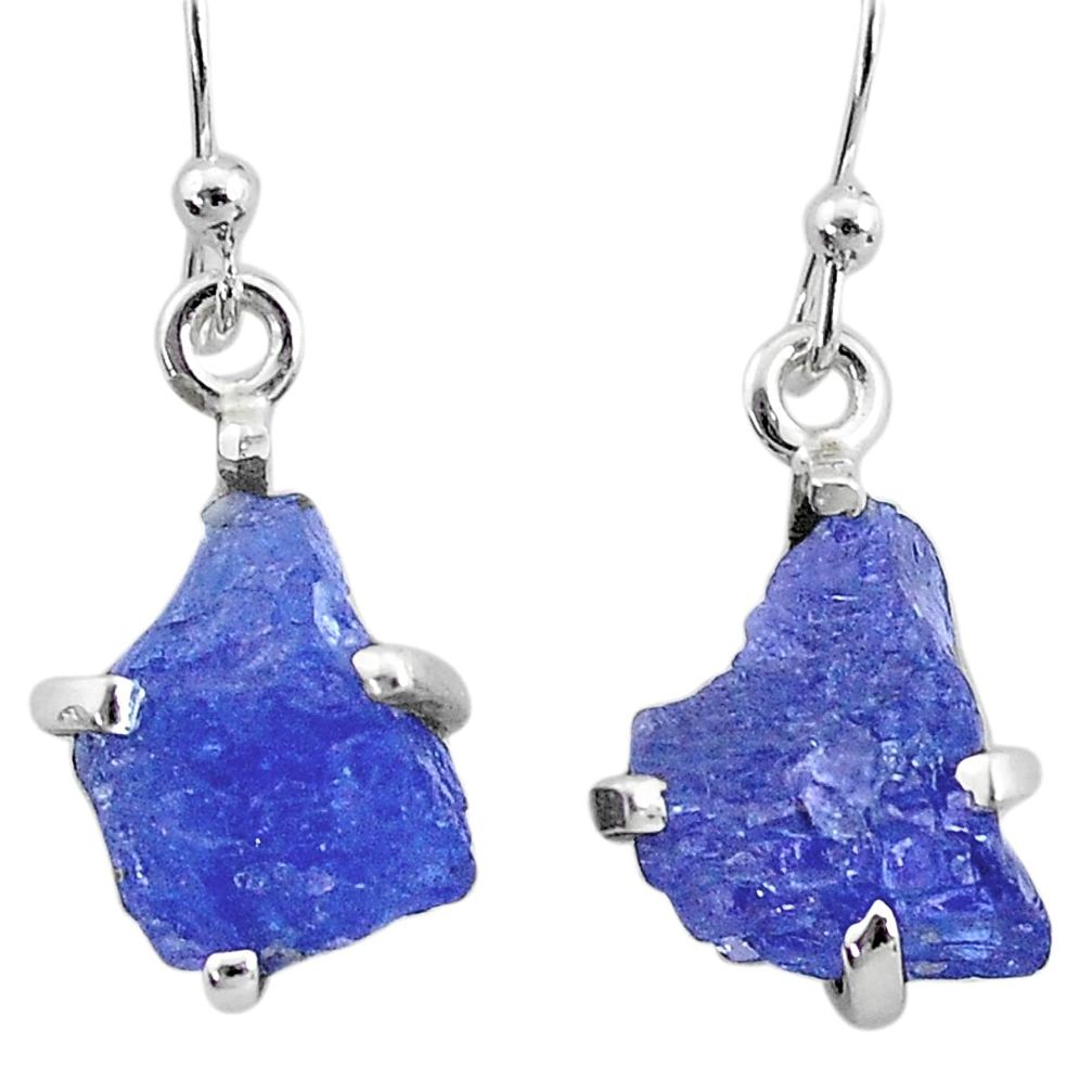 7.80cts natural blue tanzanite raw 925 sterling silver dangle earrings t6533