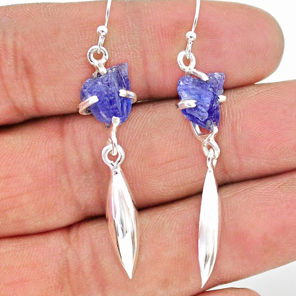 8.10cts natural blue tanzanite raw 925 sterling silver earrings jewelry t17262