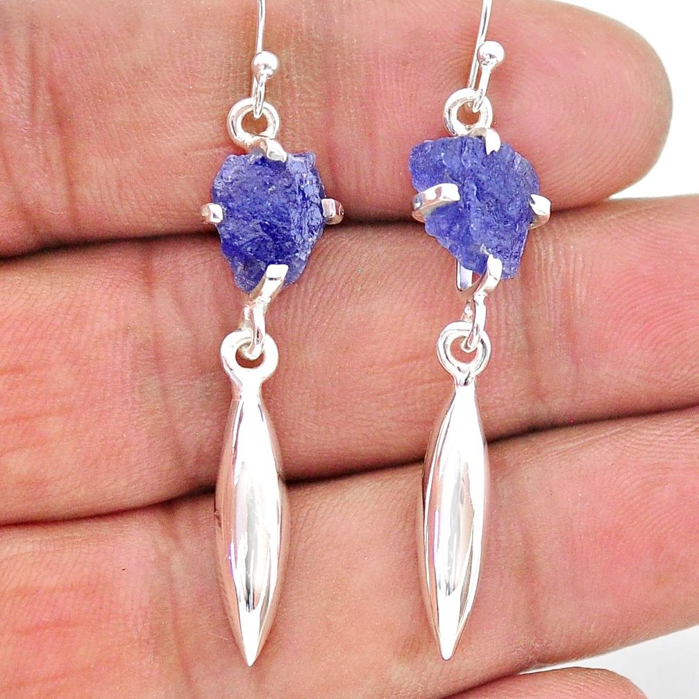 7.17cts natural blue tanzanite raw 925 sterling silver earrings jewelry t17274