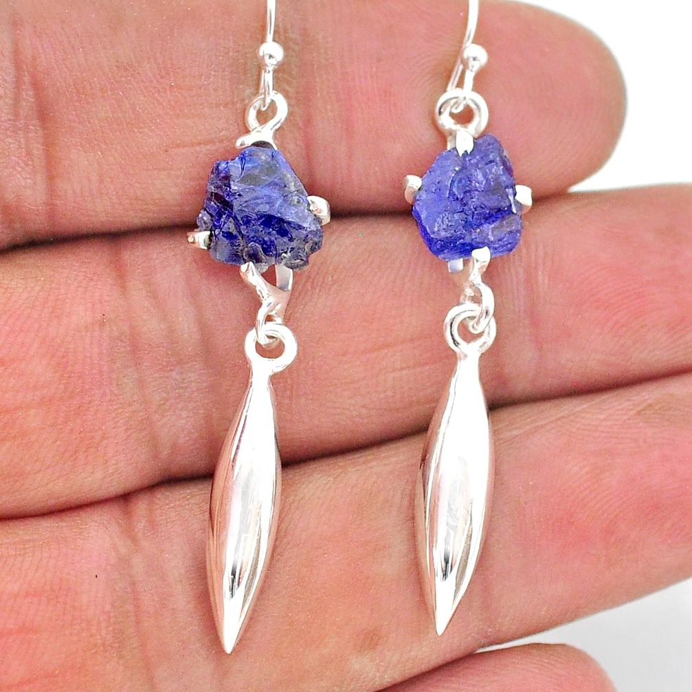 6.36cts natural blue tanzanite raw 925 sterling silver earrings jewelry t17280