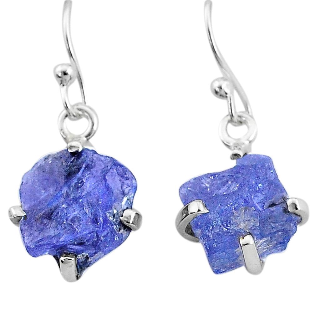 7.74cts natural blue tanzanite raw 925 sterling silver earrings jewelry t6537