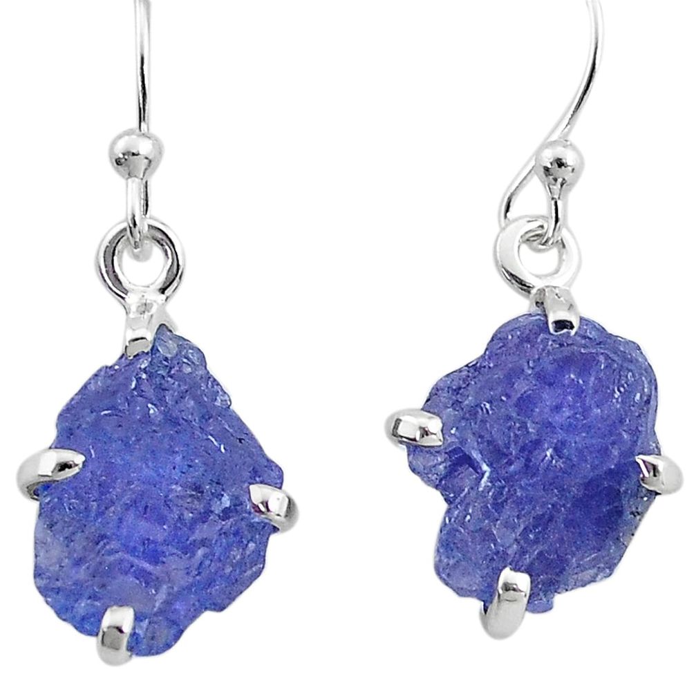 8.29cts natural blue tanzanite raw 925 sterling silver earrings jewelry t6539