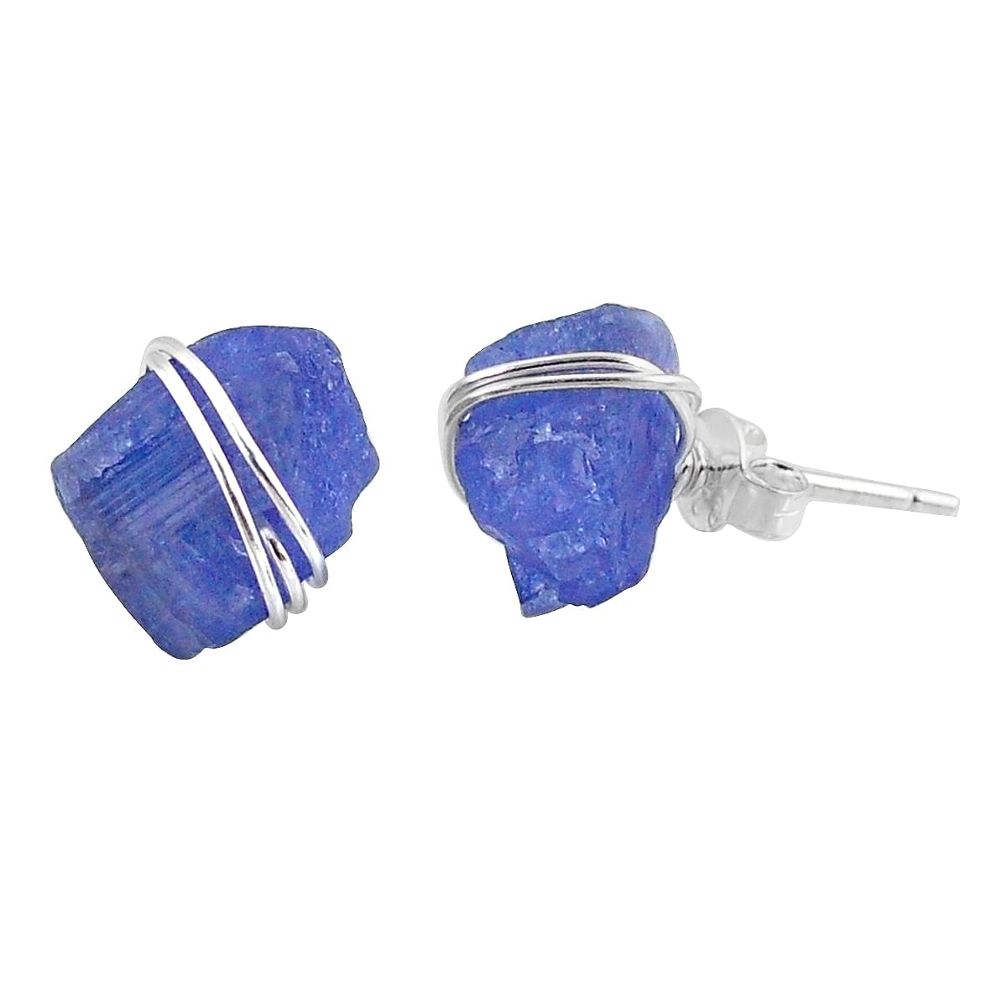10.09cts natural blue tanzanite raw 925 sterling silver stud earrings r79711
