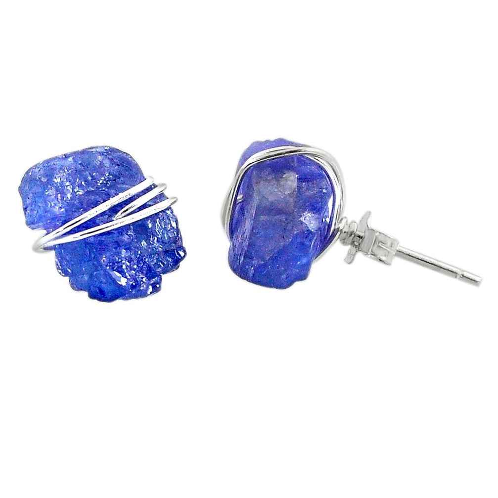 10.58cts natural blue tanzanite raw 925 sterling silver stud earrings r79717