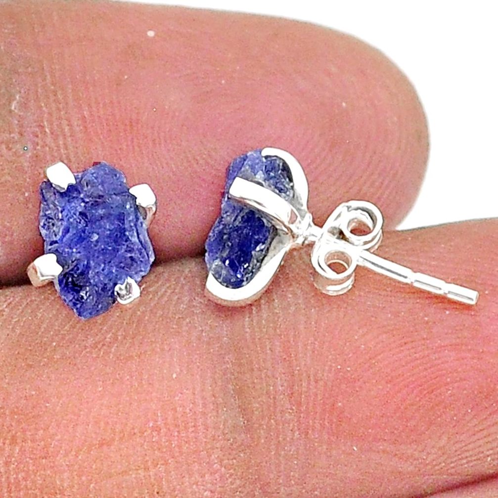4.03cts natural blue tanzanite raw 925 sterling silver stud earrings t15391