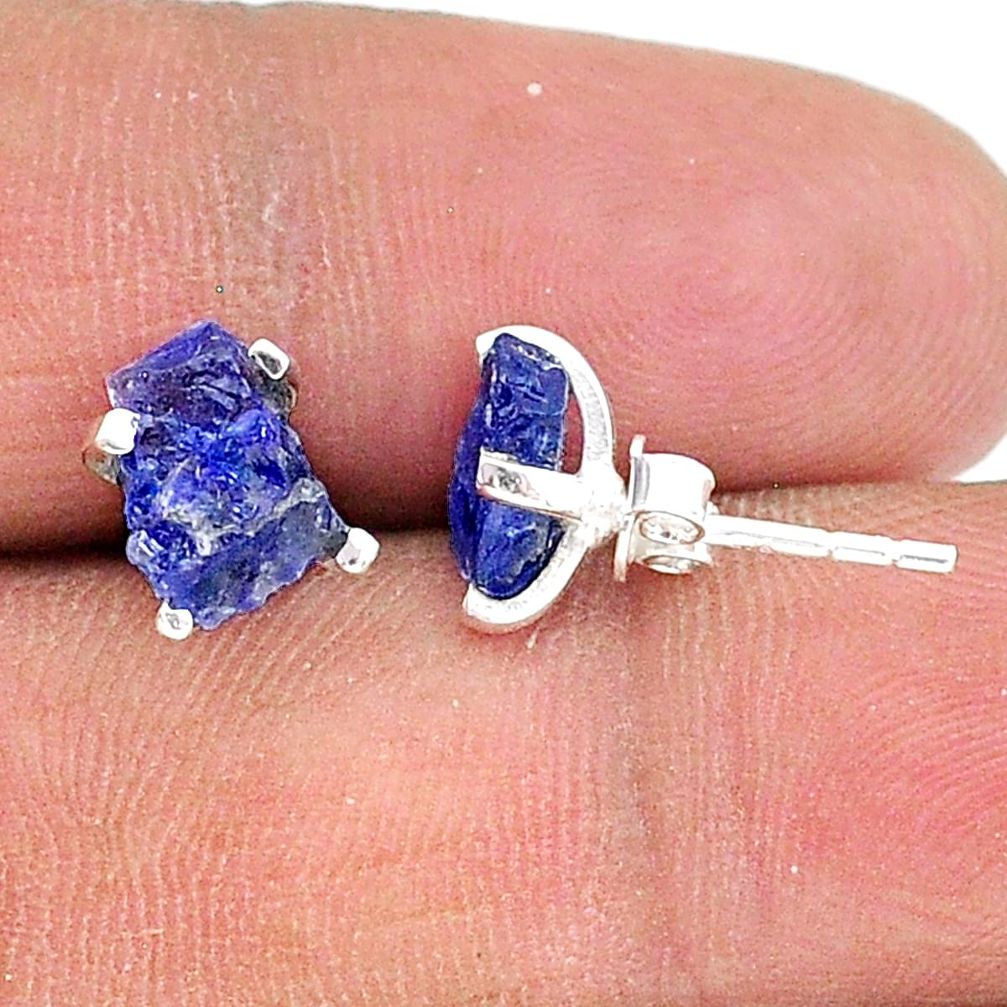 4.81cts natural blue tanzanite raw 925 sterling silver stud earrings t15394