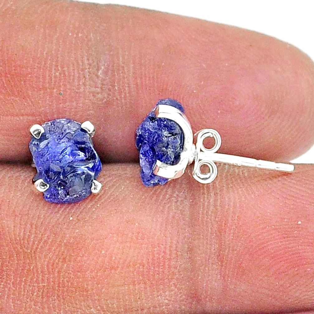 4.84cts natural blue tanzanite raw 925 sterling silver stud earrings t15397