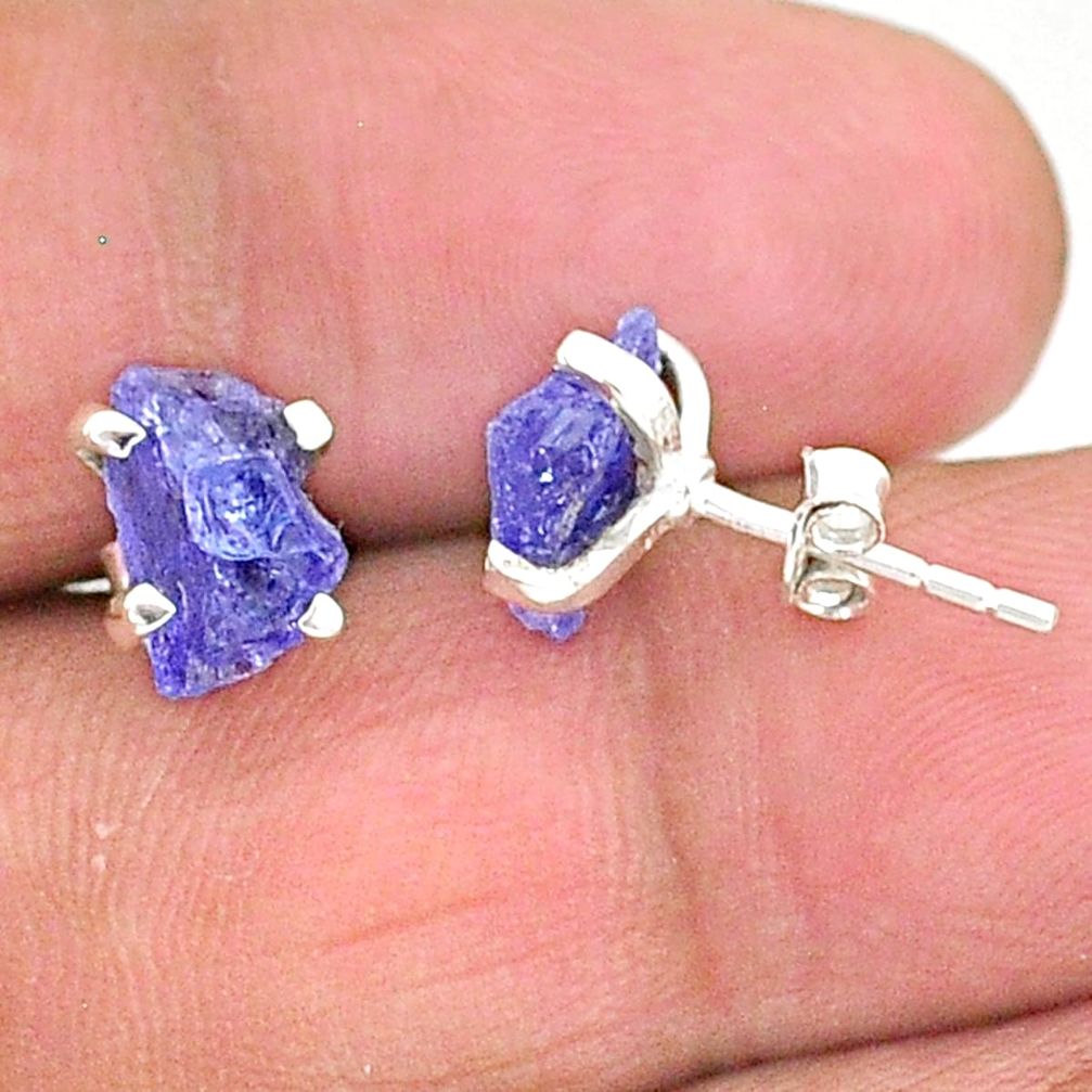 4.70cts natural blue tanzanite raw 925 sterling silver stud earrings t6864