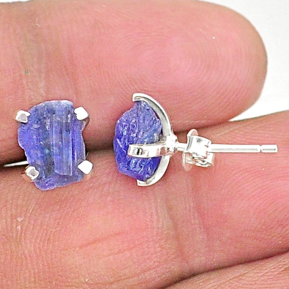 6.33cts natural blue tanzanite raw 925 sterling silver stud earrings t6868