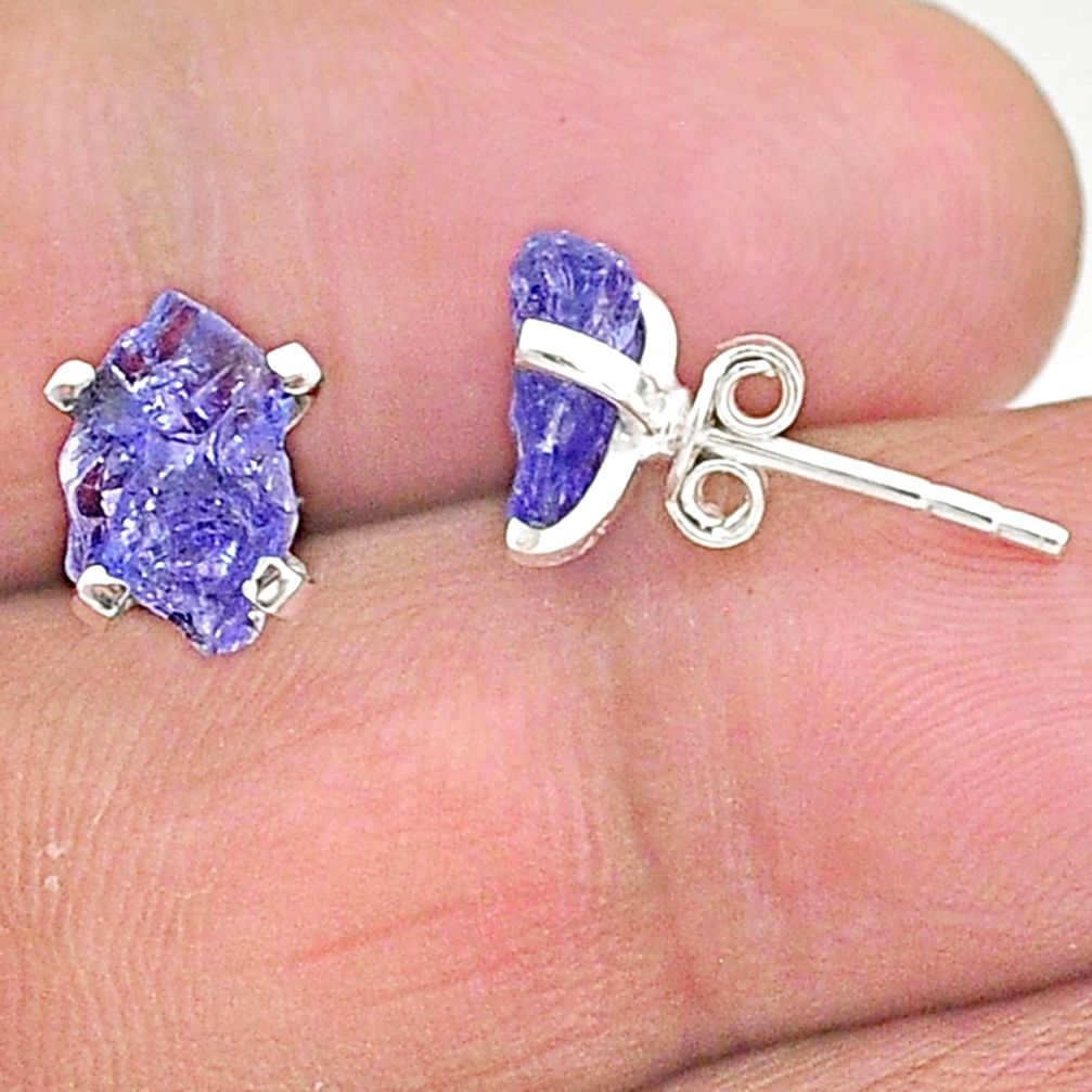 4.68cts natural blue tanzanite raw 925 sterling silver stud earrings t6870