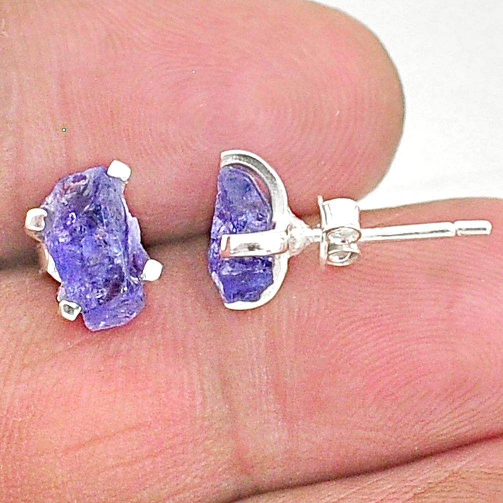 5.21cts natural blue tanzanite raw 925 sterling silver stud earrings t6873