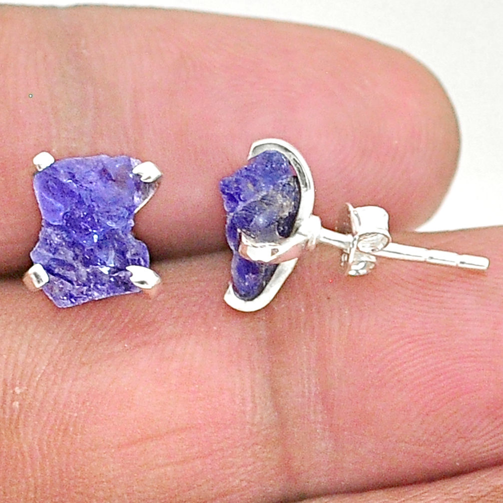 5.77cts natural blue tanzanite raw 925 sterling silver stud earrings t6875