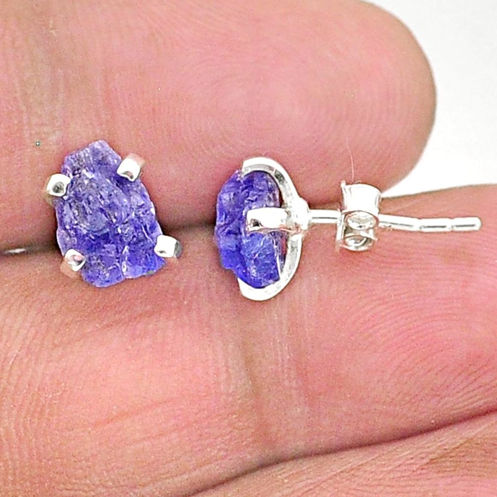 5.24cts natural blue tanzanite raw 925 sterling silver stud earrings t6877