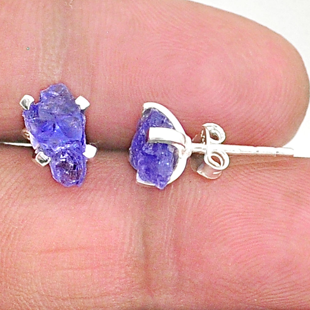 5.21cts natural blue tanzanite raw 925 sterling silver stud earrings t6878