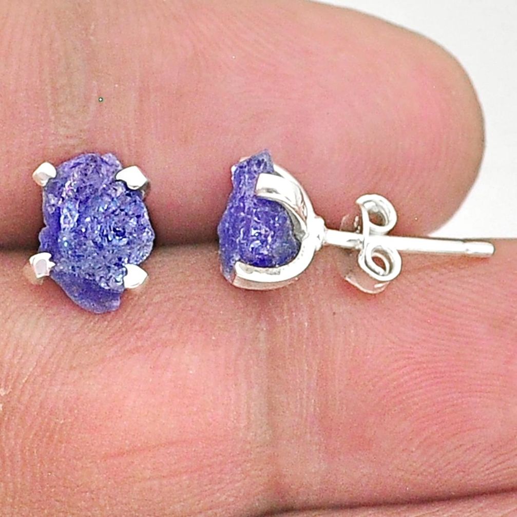 5.71cts natural blue tanzanite raw 925 sterling silver stud earrings t6880