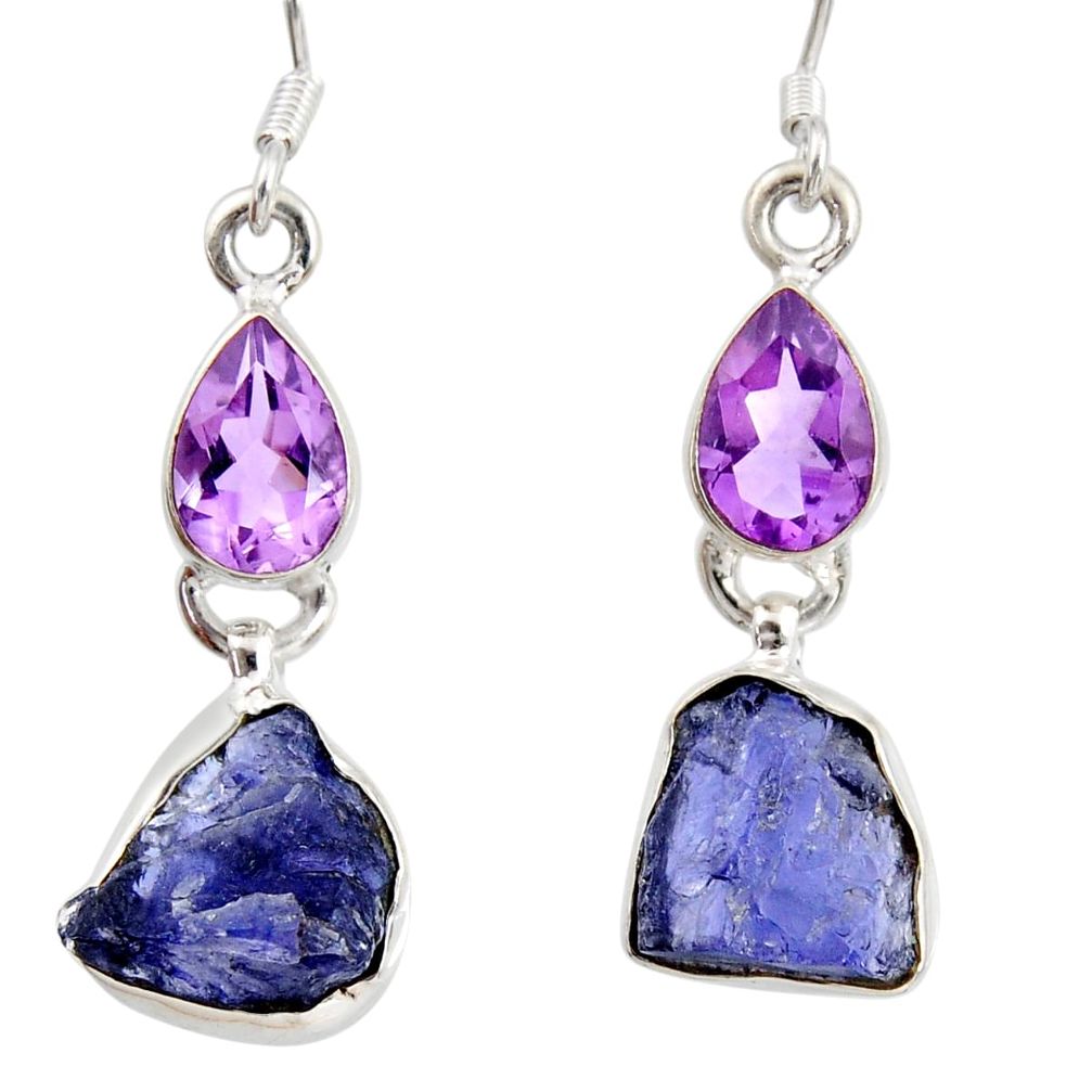  blue tanzanite rough amethyst 925 silver dangle earrings d40342