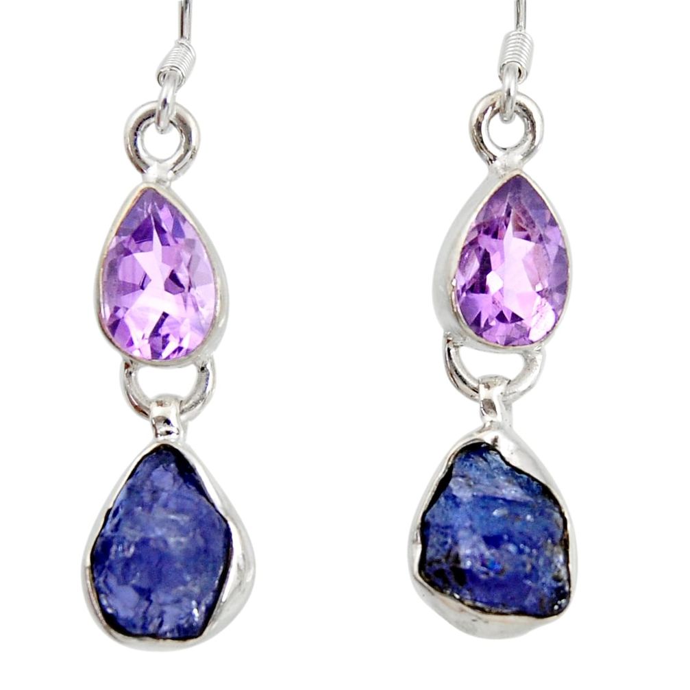 10.71cts natural blue tanzanite rough amethyst 925 silver dangle earrings d40345