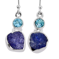9.54cts natural blue tanzanite rough fancy topaz silver dangle earrings n22369