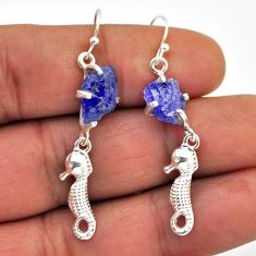 5.79cts natural blue tanzanite rough sterling silver seahorse earrings n28743