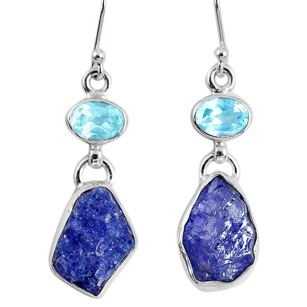 14.88cts natural blue tanzanite rough topaz 925 silver dangle earrings r62085