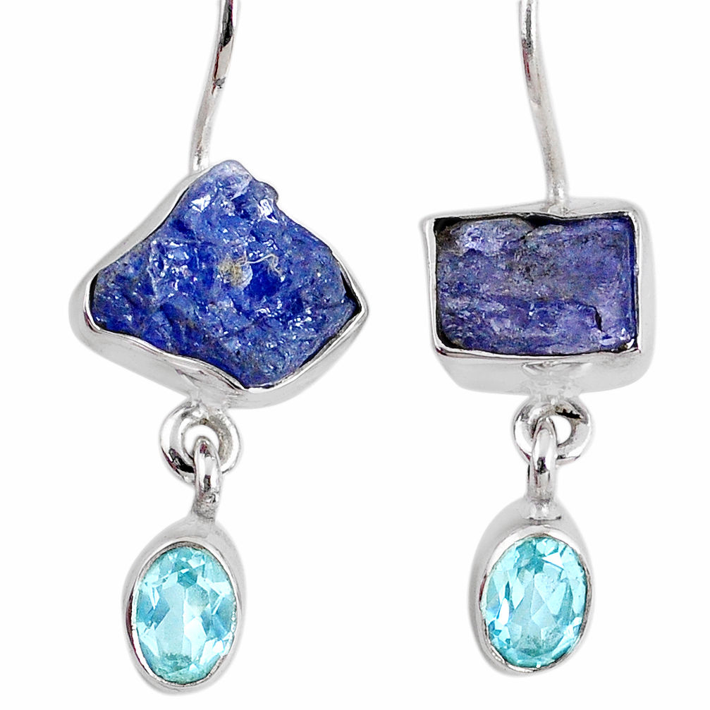 13.87cts natural blue tanzanite rough topaz 925 silver dangle earrings r62092