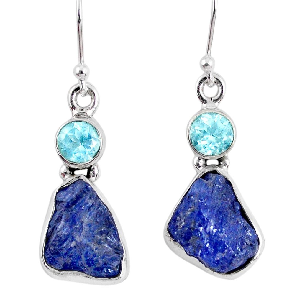 12.52cts natural blue tanzanite rough topaz 925 silver dangle earrings r62125