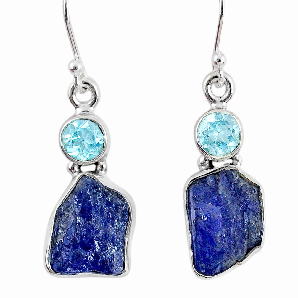 13.24cts natural blue tanzanite rough topaz 925 silver dangle earrings r62126