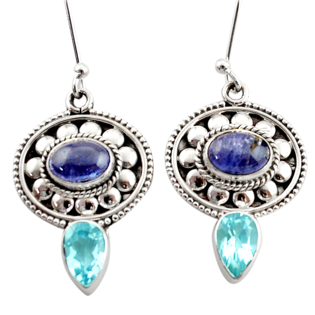 6.76cts natural blue tanzanite topaz 925 sterling silver dangle earrings d40670