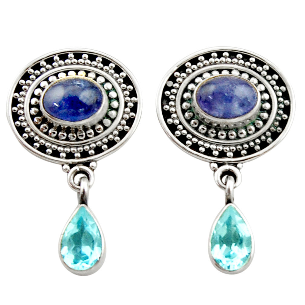 6.53cts natural blue tanzanite topaz 925 sterling silver dangle earrings d40672