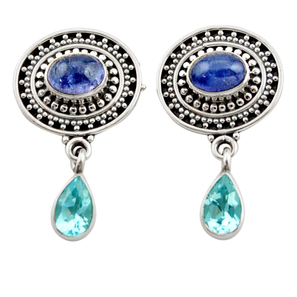 6.53cts natural blue tanzanite topaz 925 sterling silver dangle earrings d40673