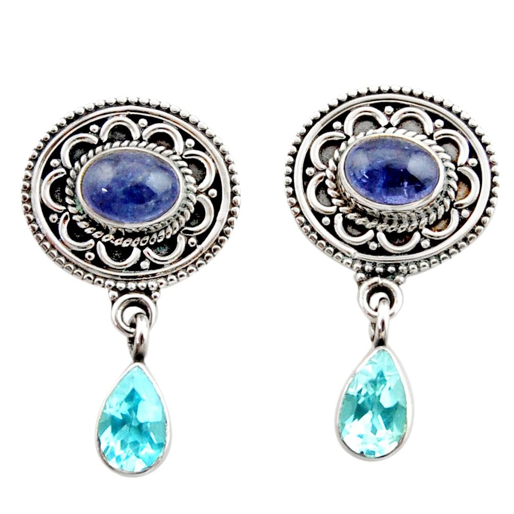 6.20cts natural blue tanzanite topaz 925 sterling silver dangle earrings d40677