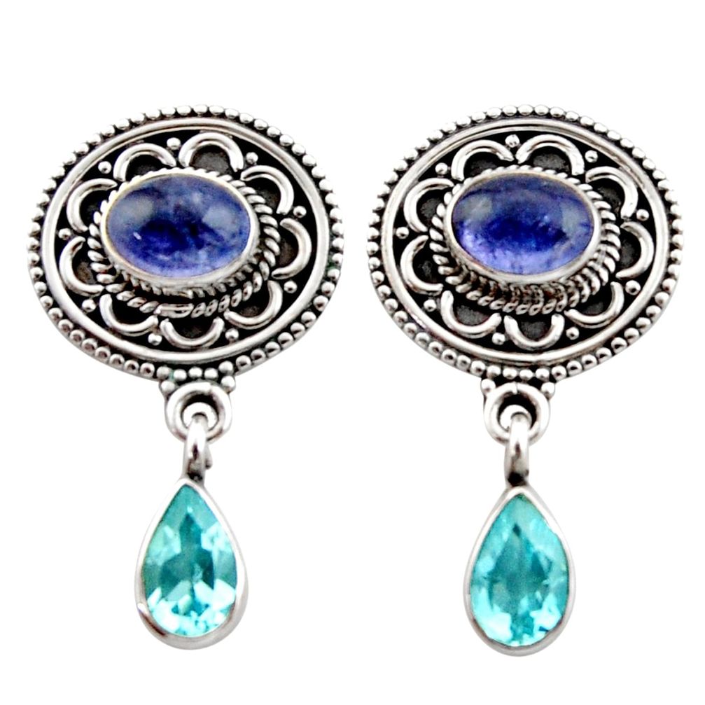 6.35cts natural blue tanzanite topaz 925 sterling silver dangle earrings d40679