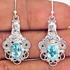 3.90cts natural blue topaz 925 sterling silver buddha charm earrings t87327