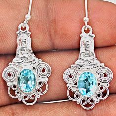 4.20cts natural blue topaz 925 sterling silver buddha charm earrings t87329