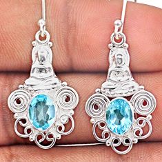 4.55cts natural blue topaz 925 sterling silver buddha charm earrings t87354